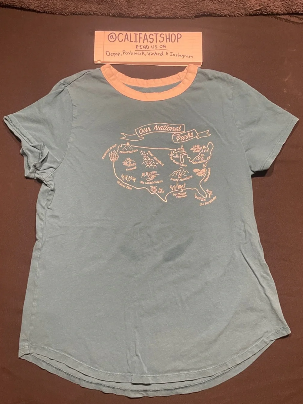 Old Navy Kids Light Blue Tee with Cream Collar - Our National Parks Graphic